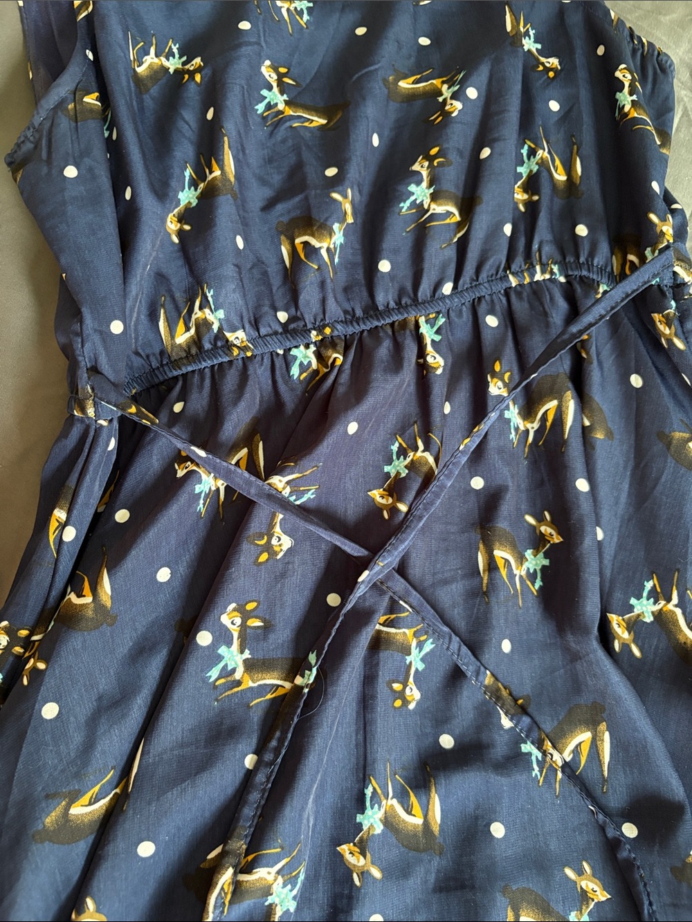 Sleeveless Navy Floral Deer Polka Dot Dress - Picture 4 of 6